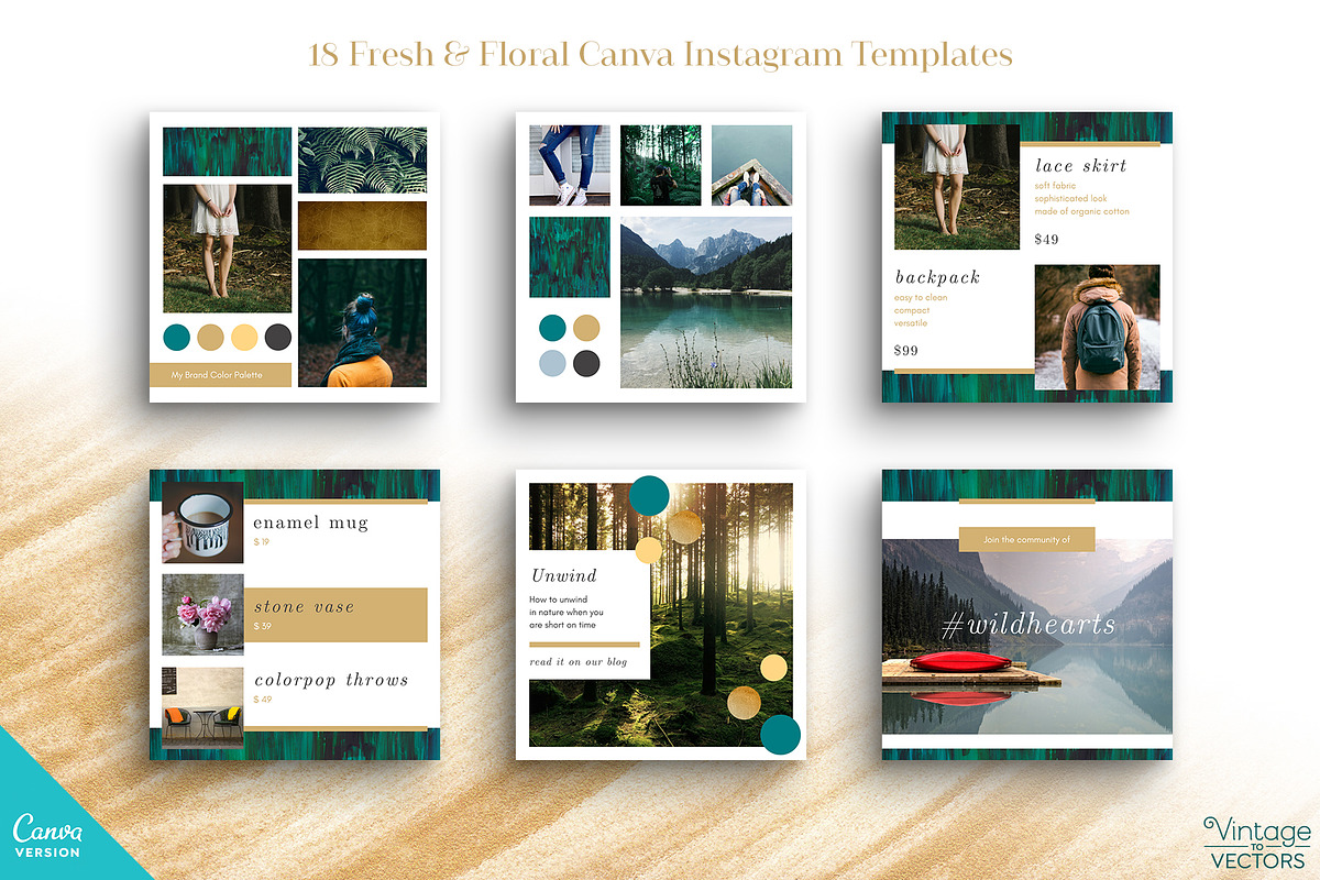 GARDENIA Canva Instagram Templates, a Social Media Template by Vintage To Vectors (Photo 4 of 6)