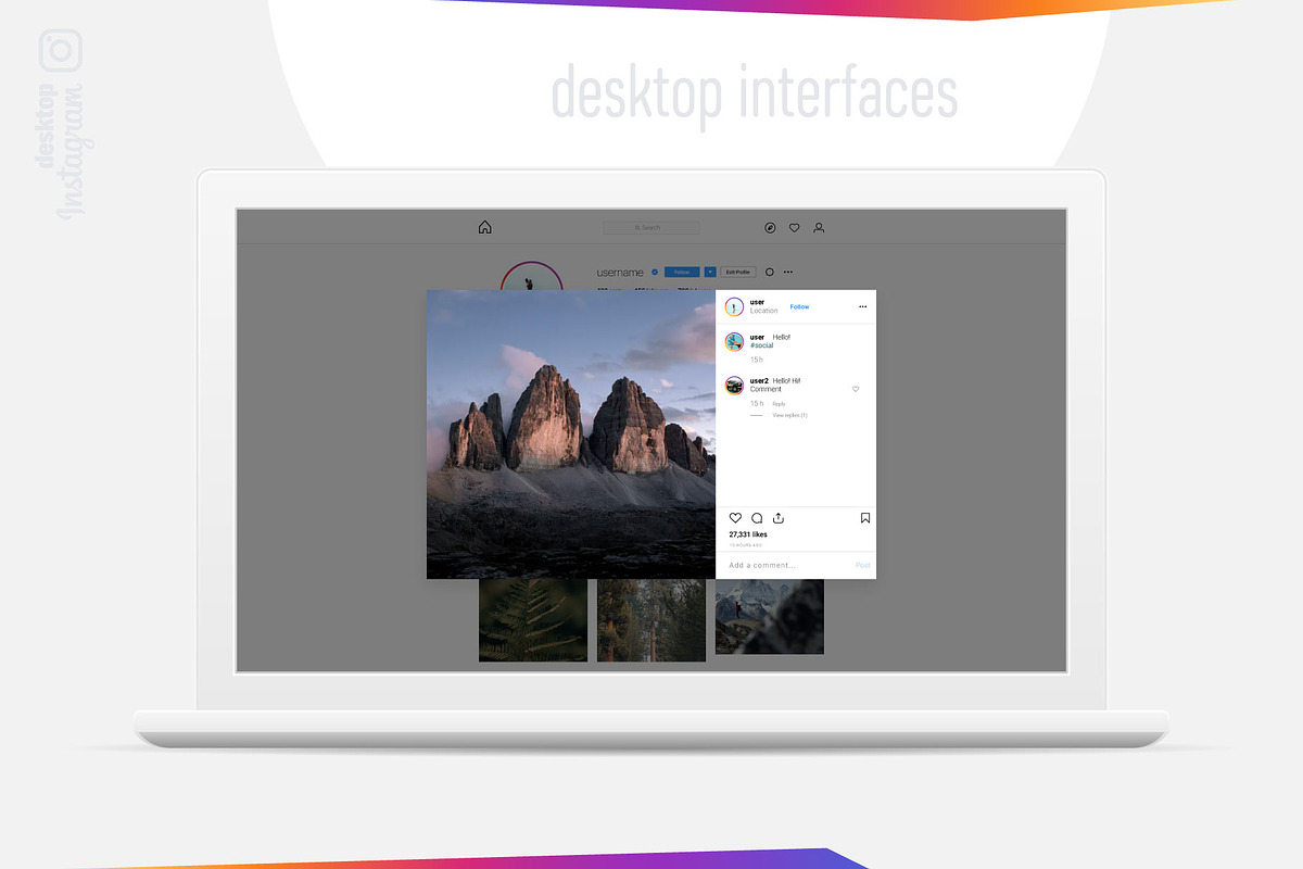 Instagram Desktop Interfaces, a Social Media Template by karnofff (Photo 3 of 9)