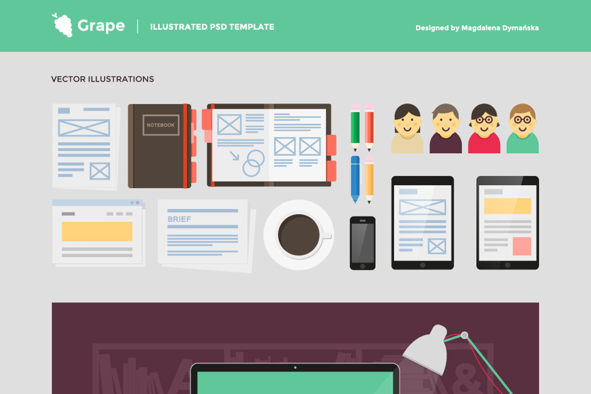 Grape - Illustrated PSD Template, a Landing Page Template by Mgd.Design (Photo 5 of 5)
