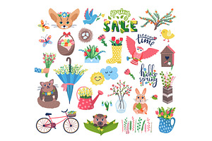 Cute Spring Set Vector Illustration