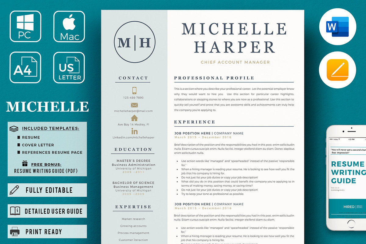 Professional & Modern Resume Design, a Resume Template by HIRED Design Studio (Photo 1 of 12)