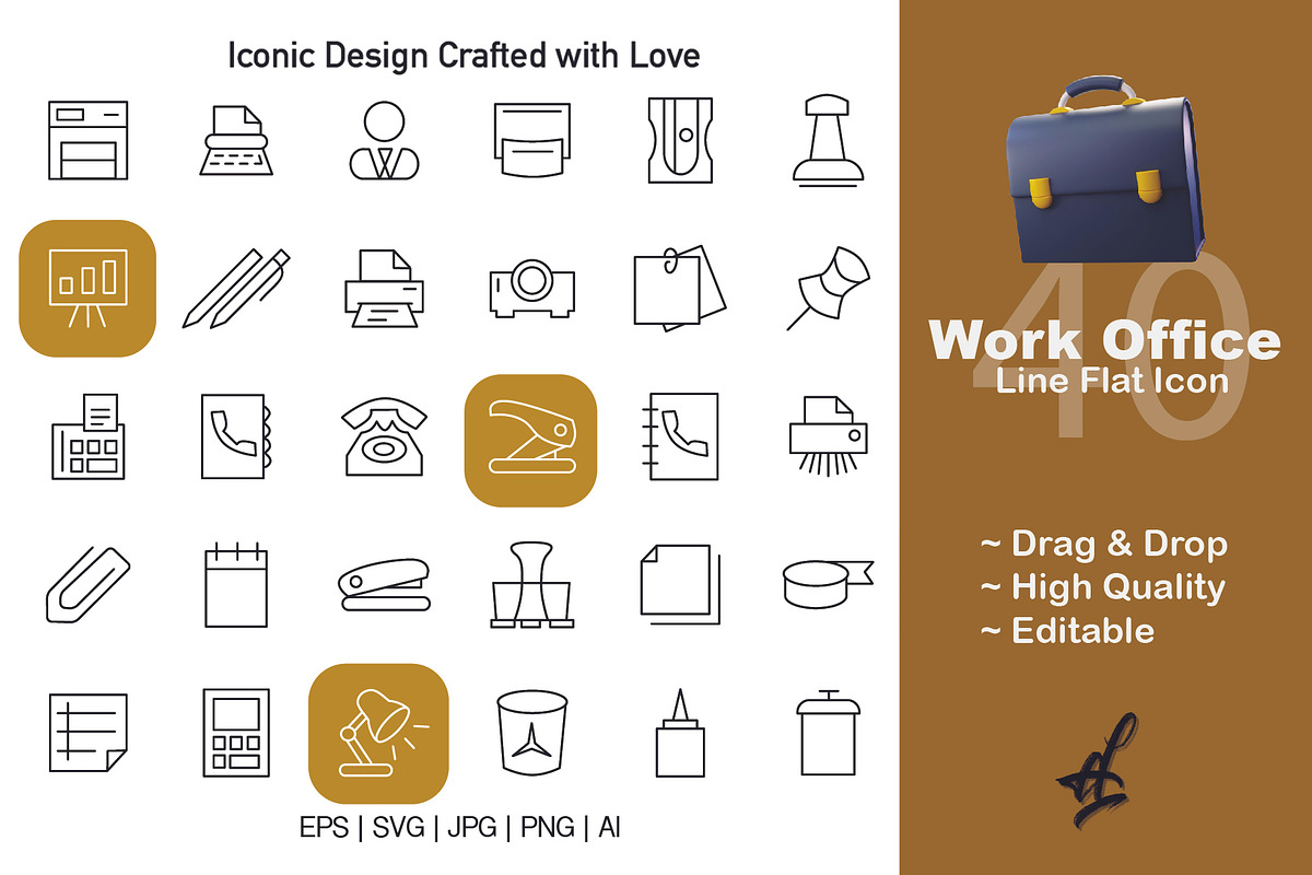 Work Office Outline Icons Pack, an Outline Icon by Adl Studio