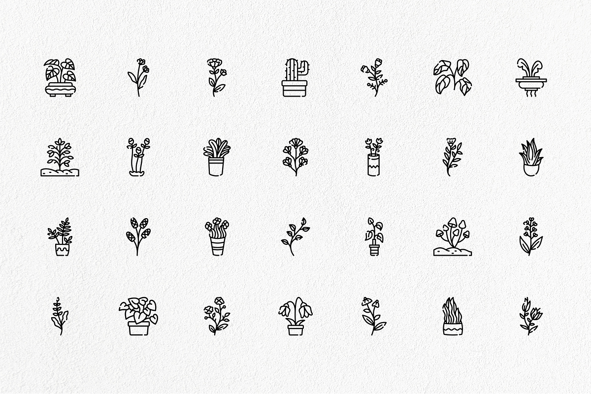 Plant and flower line icon set, an Outline Icon by Tekuni (Photo 2 of 5)