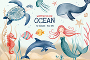 Watercolor Ocean Clipart. Sea Life, an Illustration by Hanna's ArtLab (Thumbnail 1 of 4)
