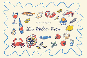 La Dolce Vita - Hand Drawn Food, a Decorative Illustration by Barkova Nadya