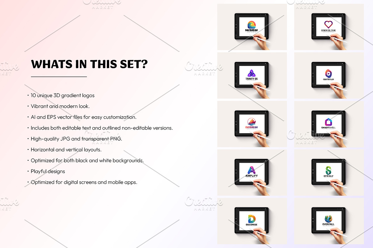 10 Vibrant 3D Gradient Logo Pack, a Branding & Logo Template by AmmarZahoor (Photo 2 of 10)