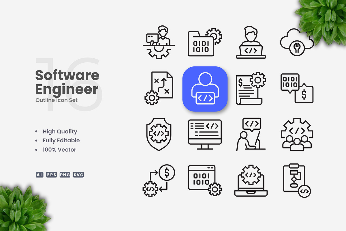 Software Engineer Outline Icons, an Outline Icon by Upnowgraphic