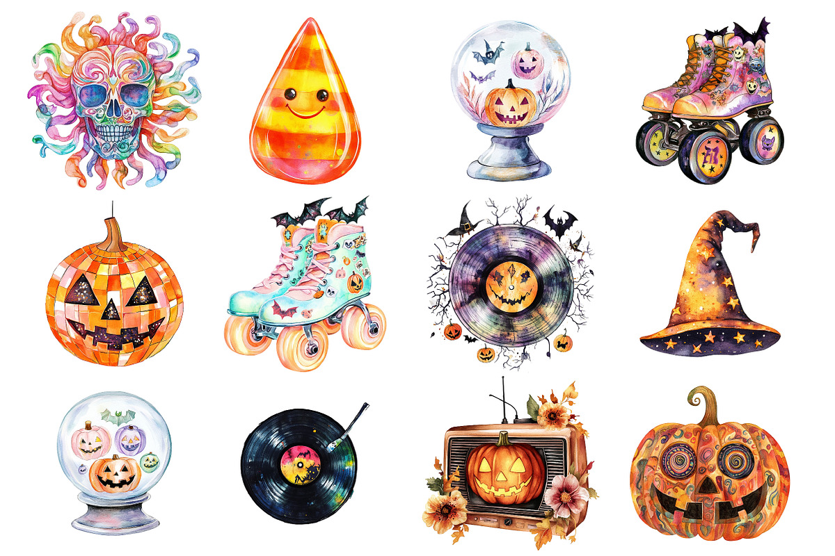 Retro Groovy Halloween Day Clipart, an Illustration by SinaCreation (Photo 3 of 5)