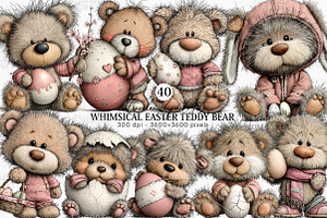 Whimsical Easter Teddy Bear Clipart, an Illustration by Canvas Craft