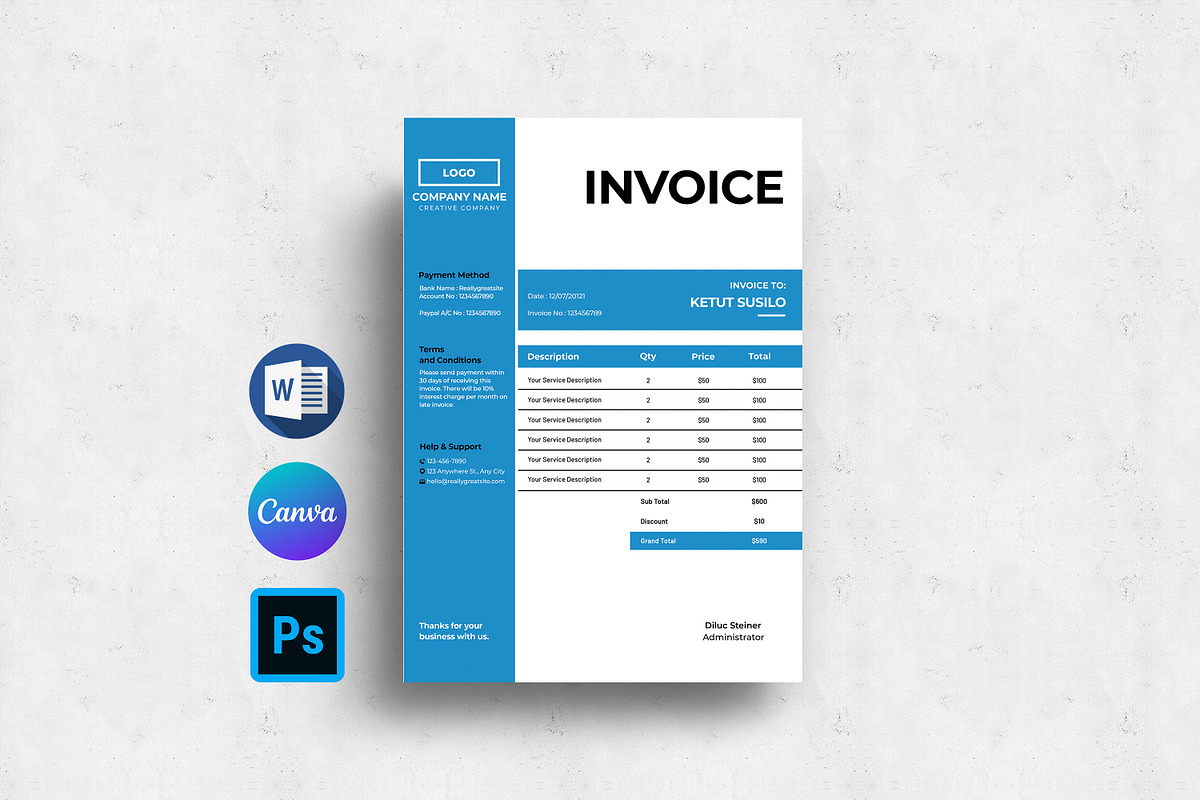 Printable Invoice Template, a Stationery Template by Template Shop (Photo 1 of 3)