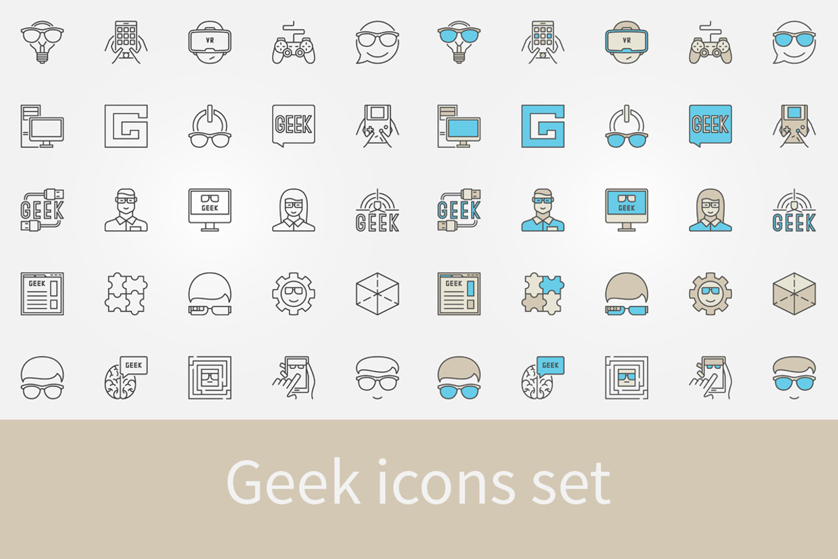 Geek icons set, an Outline Icon by VenomousVector