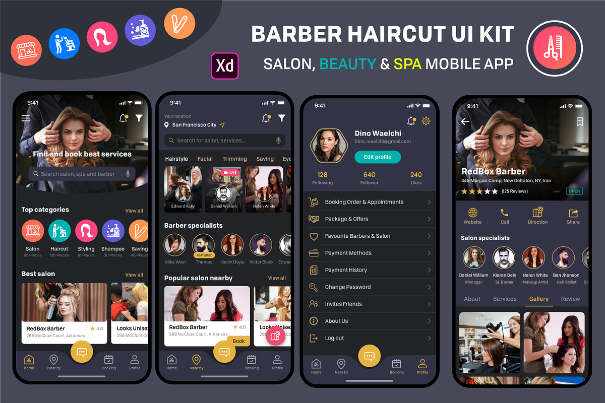 Barber & Salon UI Kit, an App Template by UX Design Master (Photo 2 of 13)