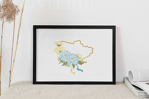 Ukraine Map Card Blue Yellow Peace