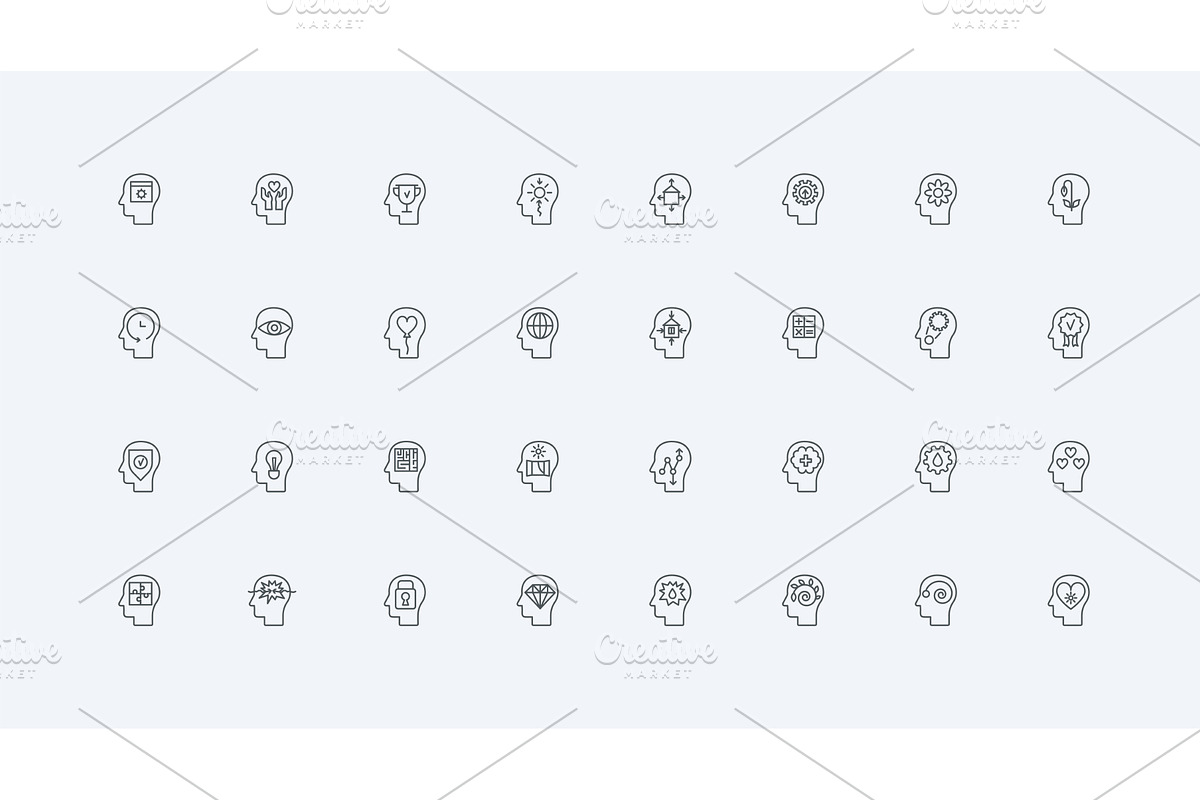 Mental health psychology brain icons, an Object Illustration by Lemberg Vector