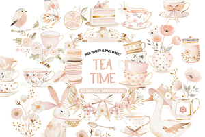 Tea Time Watercolor Clipart Bundle, an Illustration by TatiMockup