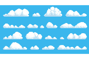 Pixel clouds. Retro game graphic, an Illustration by YummyBuum