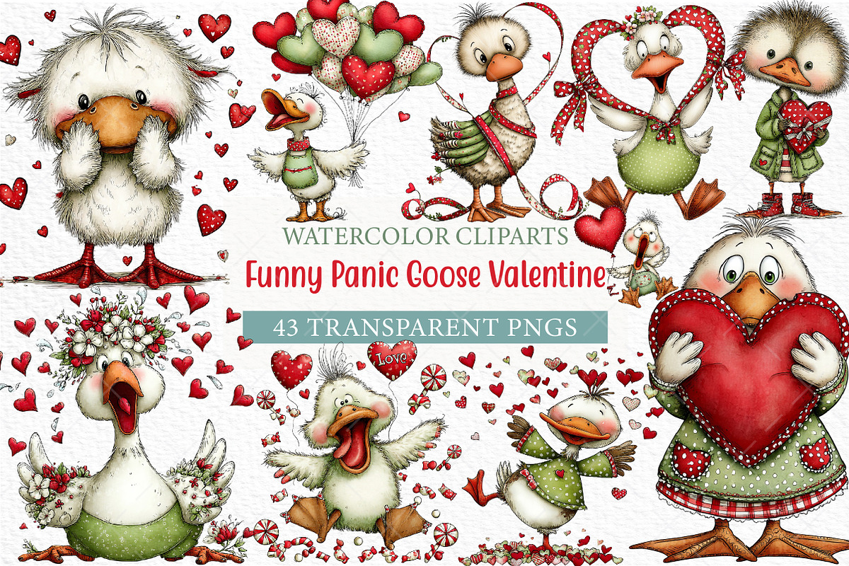 Funny Panic Goose Valentine Clipart, an Illustration by Craft Nest (Photo 1 of 10)