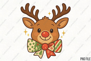 Christmas Reindeer Coquette Bow PNG, an Illustration by CraftArtStudio