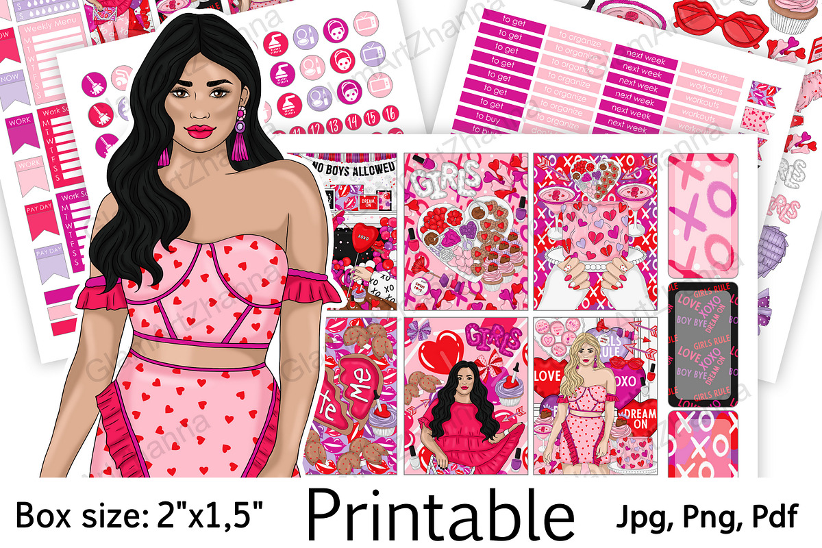 Galentines Stickers 2x1,5, a Stationery Template by GlamArtZhanna (Photo 1 of 6)