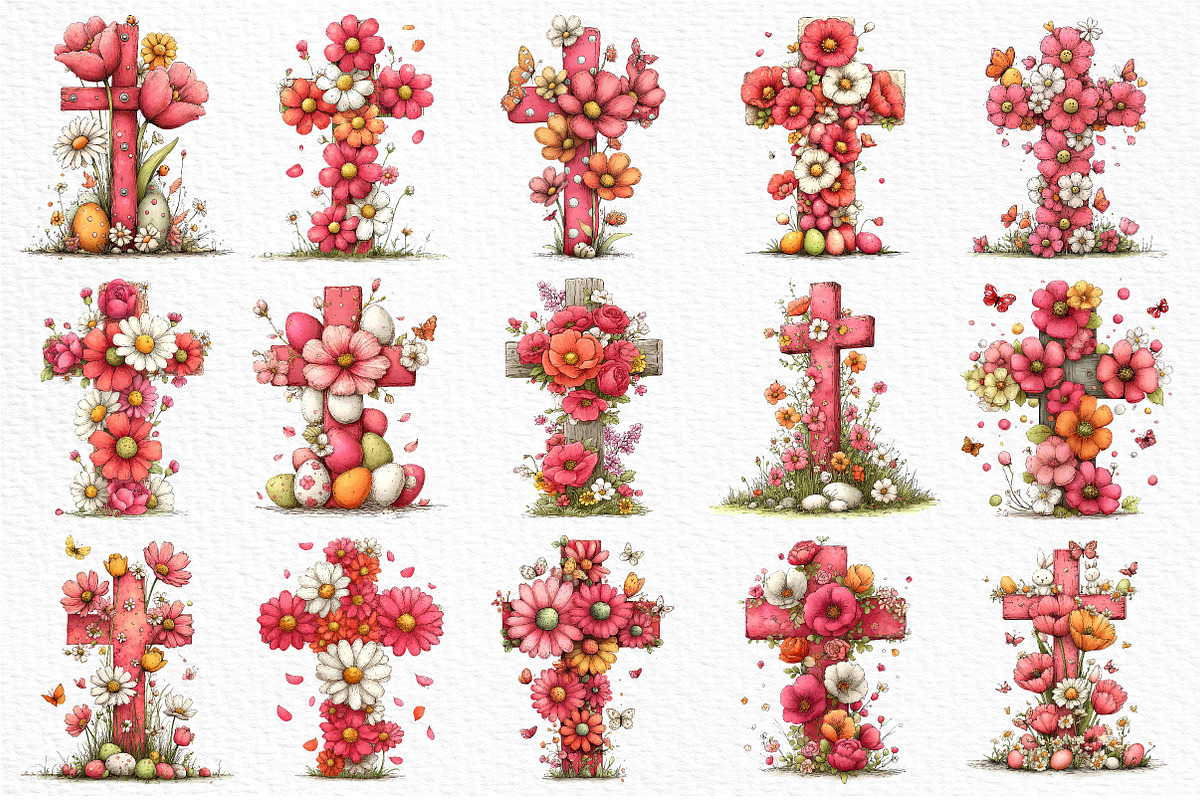 Floral Easter Cross Clipart Png, an Illustration by Craft Nest (Photo 4 of 9)