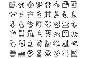 Coping Skills Icons Set Outline