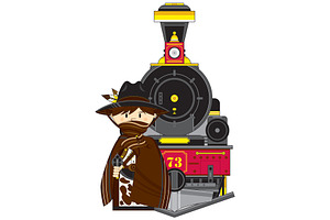 Cartoon Cowboy Outlaw & Train