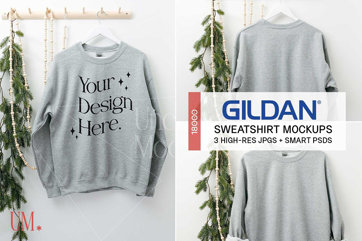 Sport Grey Gildan 18000 Mockup x3, a Shirt Mockup by Uncommon
