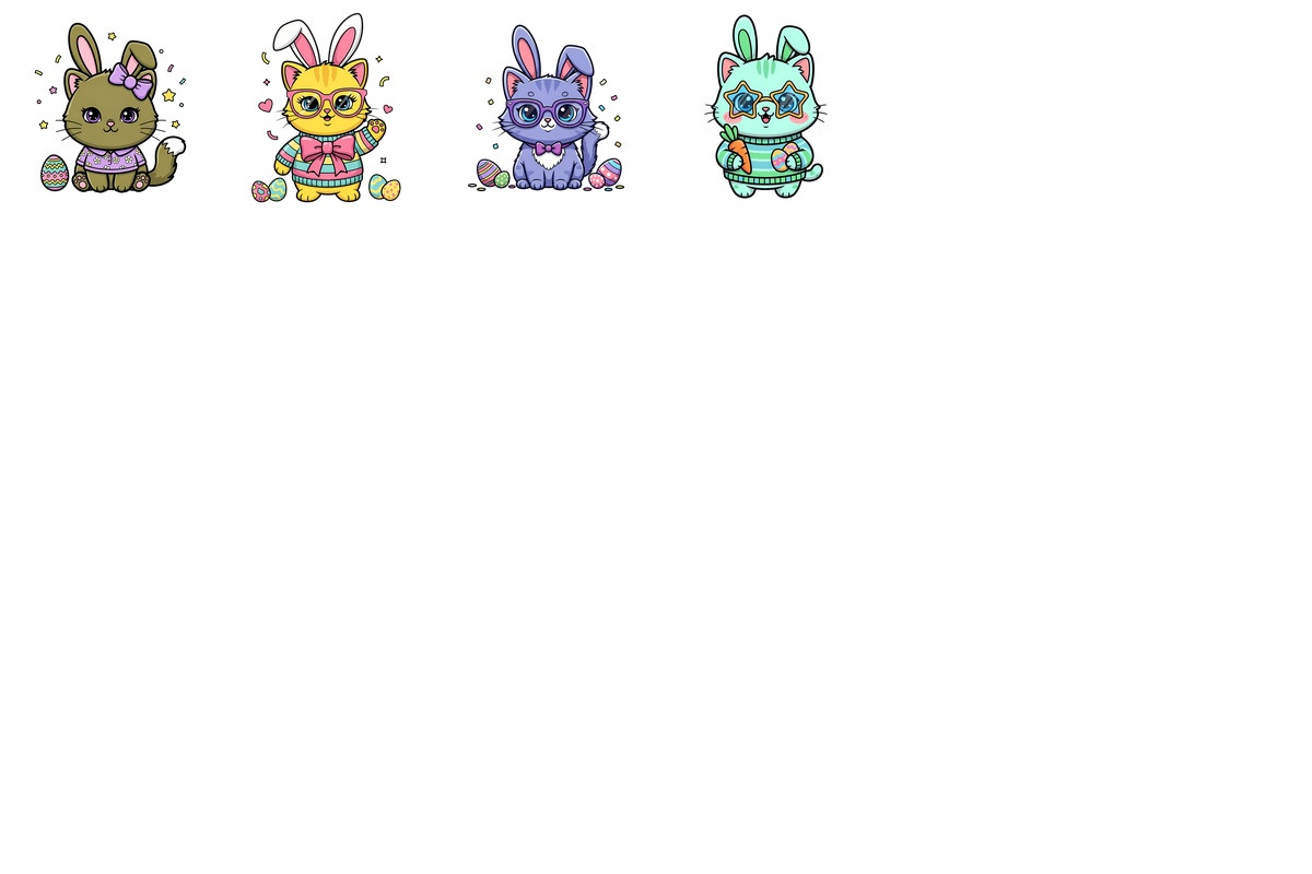 100 Kawaii Easter Cat Clipart Bundle, an Object Graphic by XPERTDESIGNER (Photo 6 of 6)