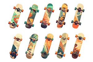 Set of cartoon skateboards with, an Object Illustration by LadadikArt