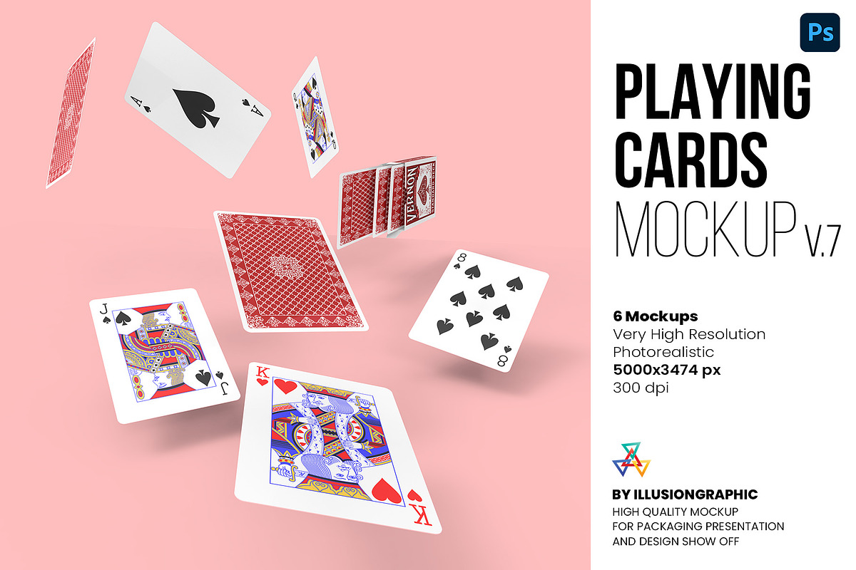 Playing Cards Mockup v.7 - 6 views, a Merchandise Mockup by Illusiongraphic (Photo 1 of 18)
