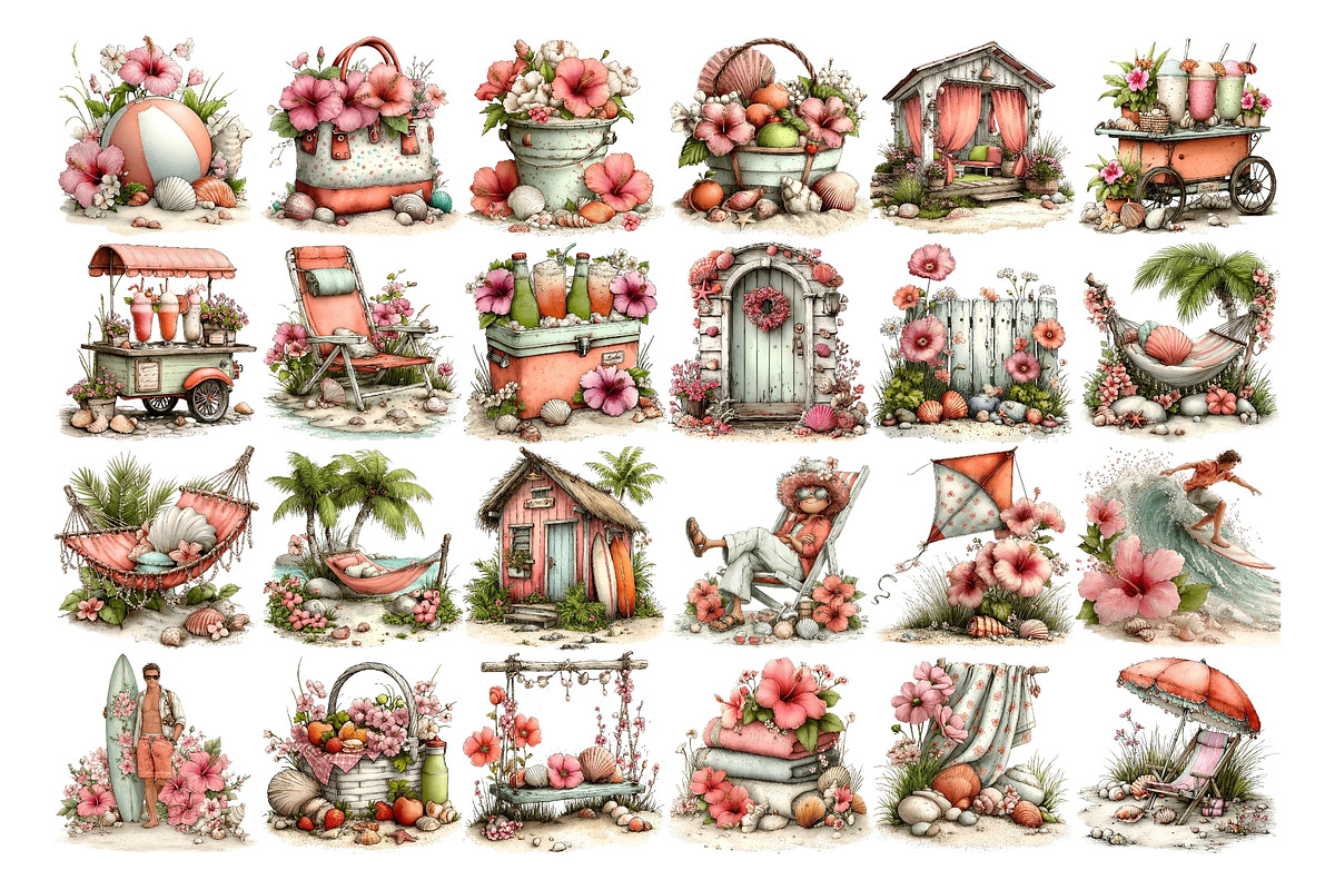 Summer Beach Watercolor Clipart PNG, a Seasonal Illustration by Nicolle's Colorful Art (Photo 2 of 4)