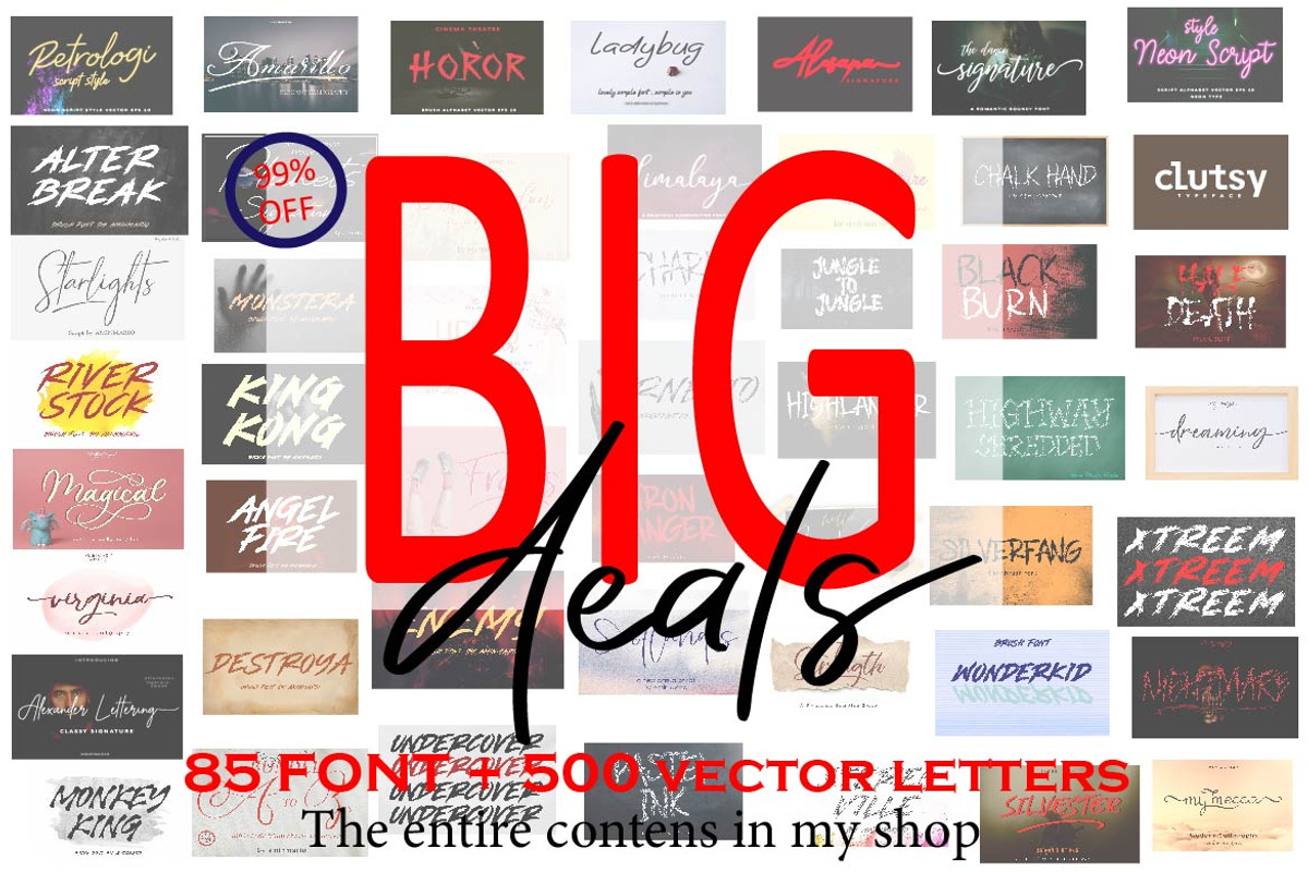 BIG DEALS 85 Fonts and Vector