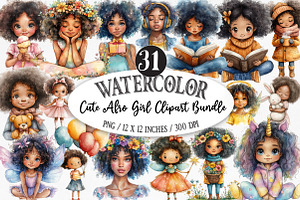 Cute Afro Girl Clipart Bundle, an Illustration by Designking