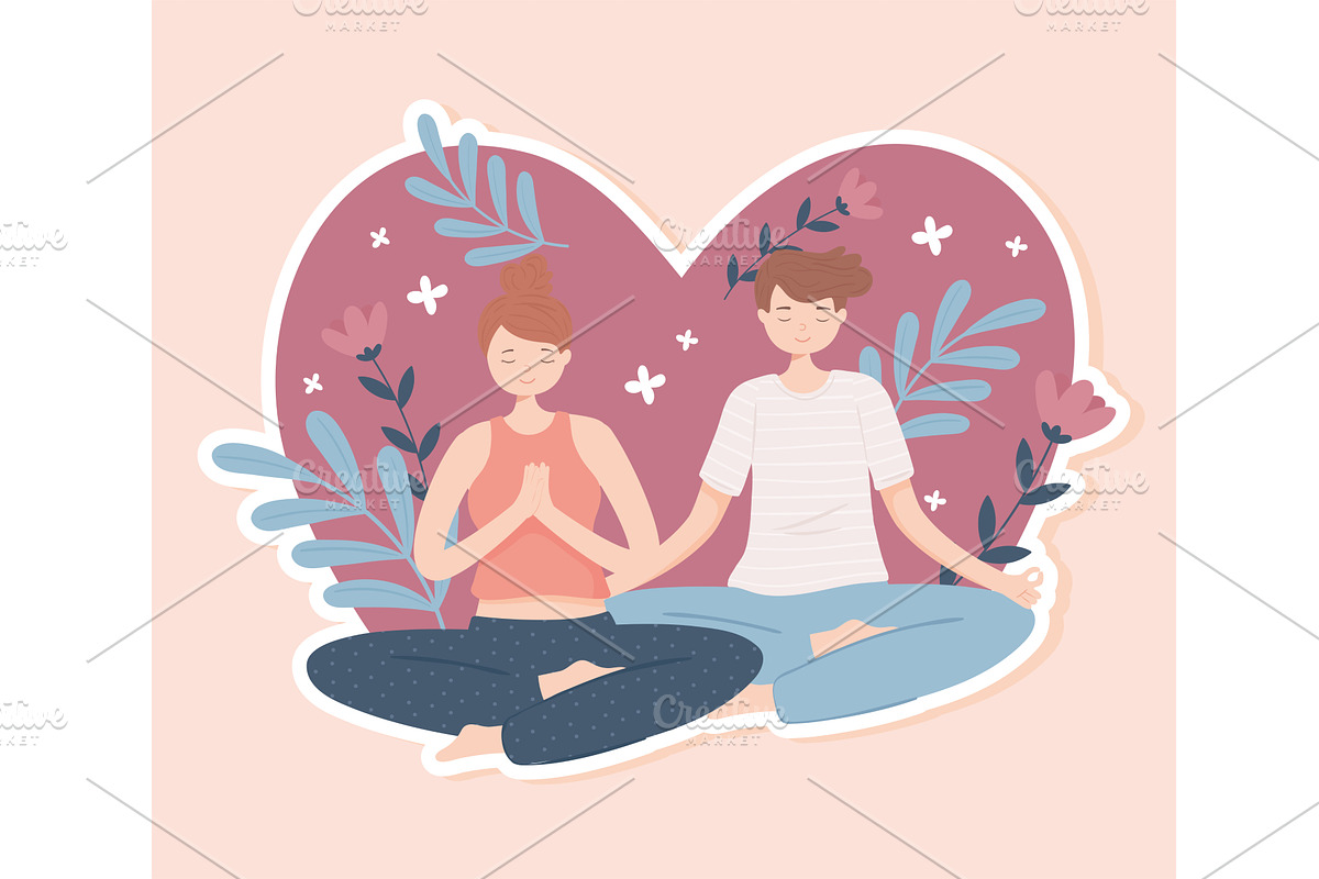 woman and man doing yoga, a Person Illustration by studiogstock