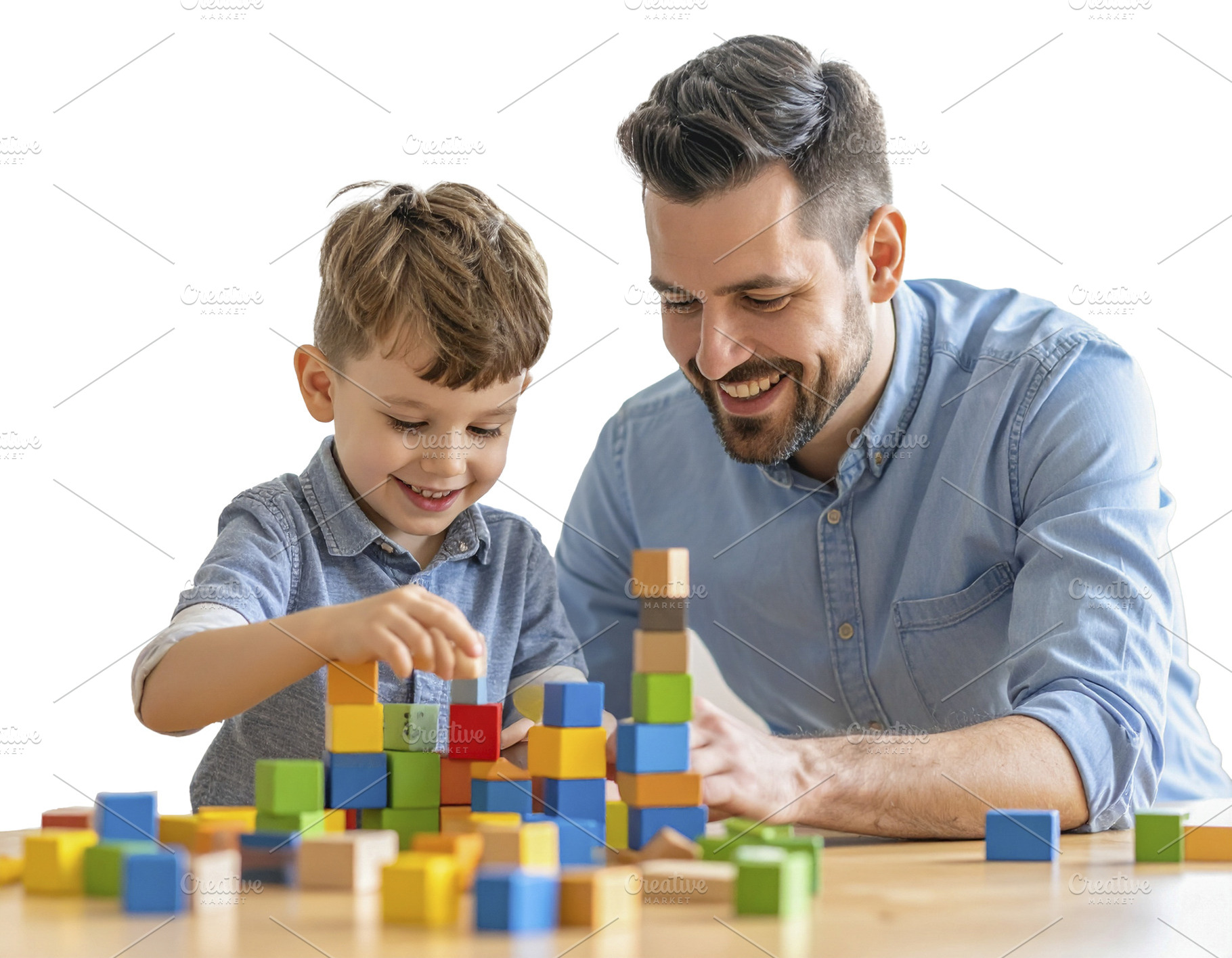 Child and father building with blocks isolated photo, a School & Education Photo by DanFLCreativo