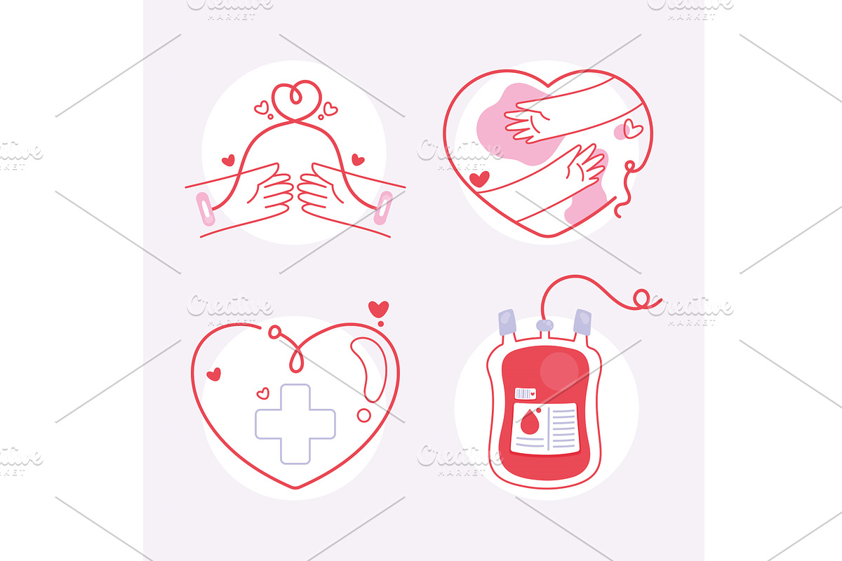 four blood donate icons, an Object Illustration by studiogstock