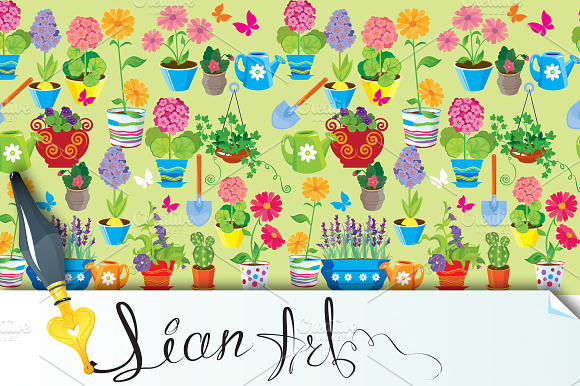 Seamless Pattern With Flowers In Pot