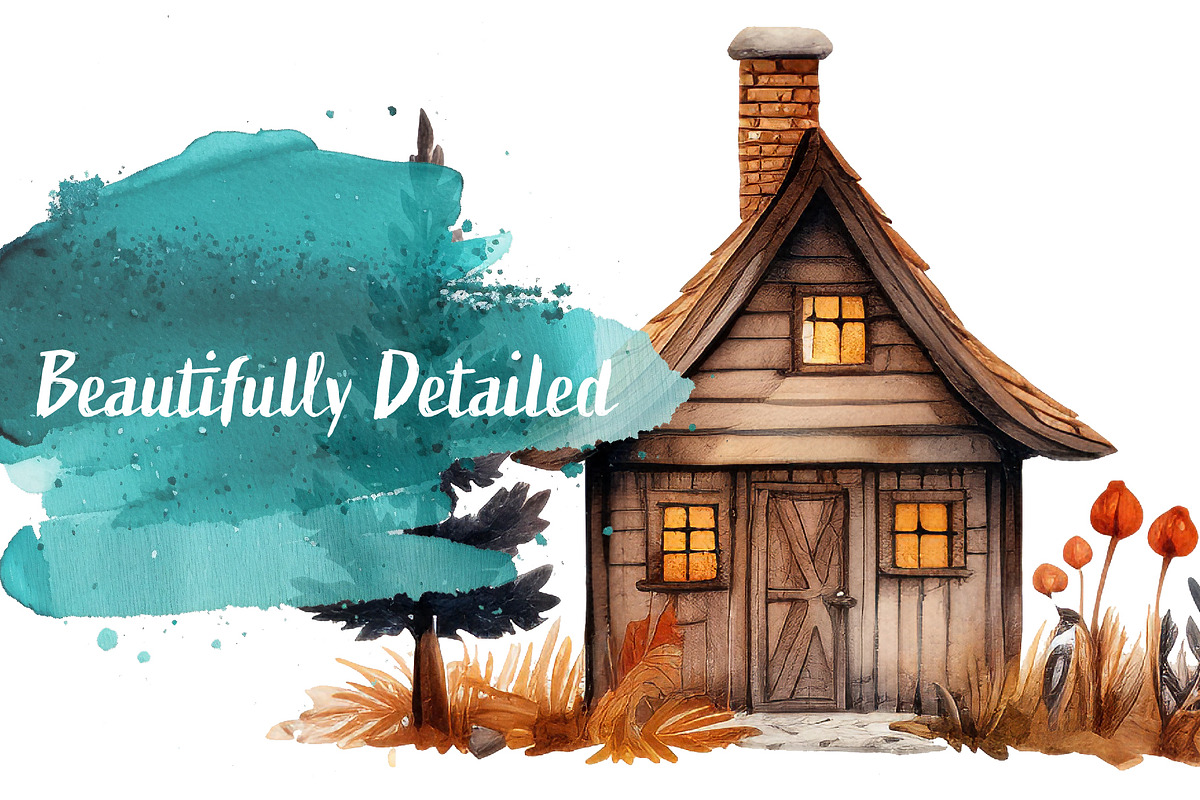 Autumn Cottages Watercolor, a Seasonal Illustration by Verdigris Studios (Photo 4 of 4)