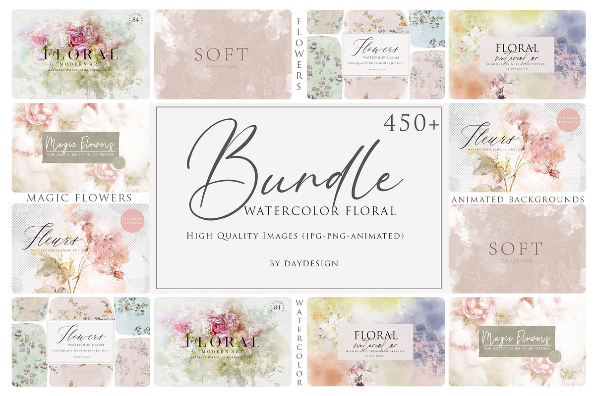 BUNDLE Watercolor Floral Backgrounds, a Texture Graphic by sibel dayı (Photo 1 of 7)