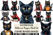 Halloween Vampire Black Cat Clipart, an Illustration by Craft Nest (Thumbnail 1 of 4)