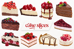 Cake slices VECTOR. 20 illustrations, a Food Illustration by Natalka Dmitrova art