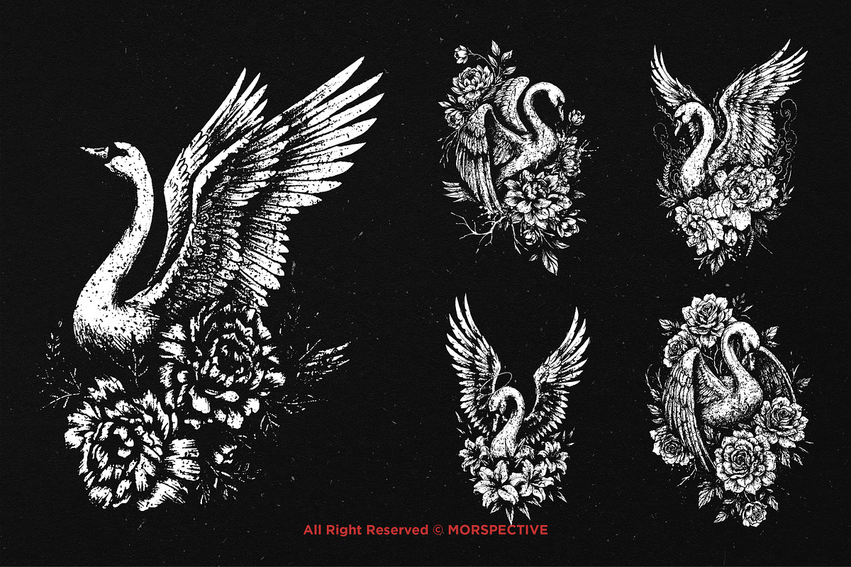 10 Bundle Dark Art Swan Floral, an Illustration by Morspective (Photo 5 of 7)