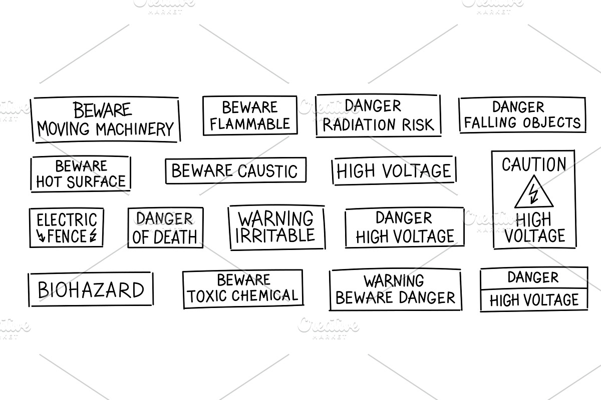Danger warning sign pack, an Illustration by Ilia Design