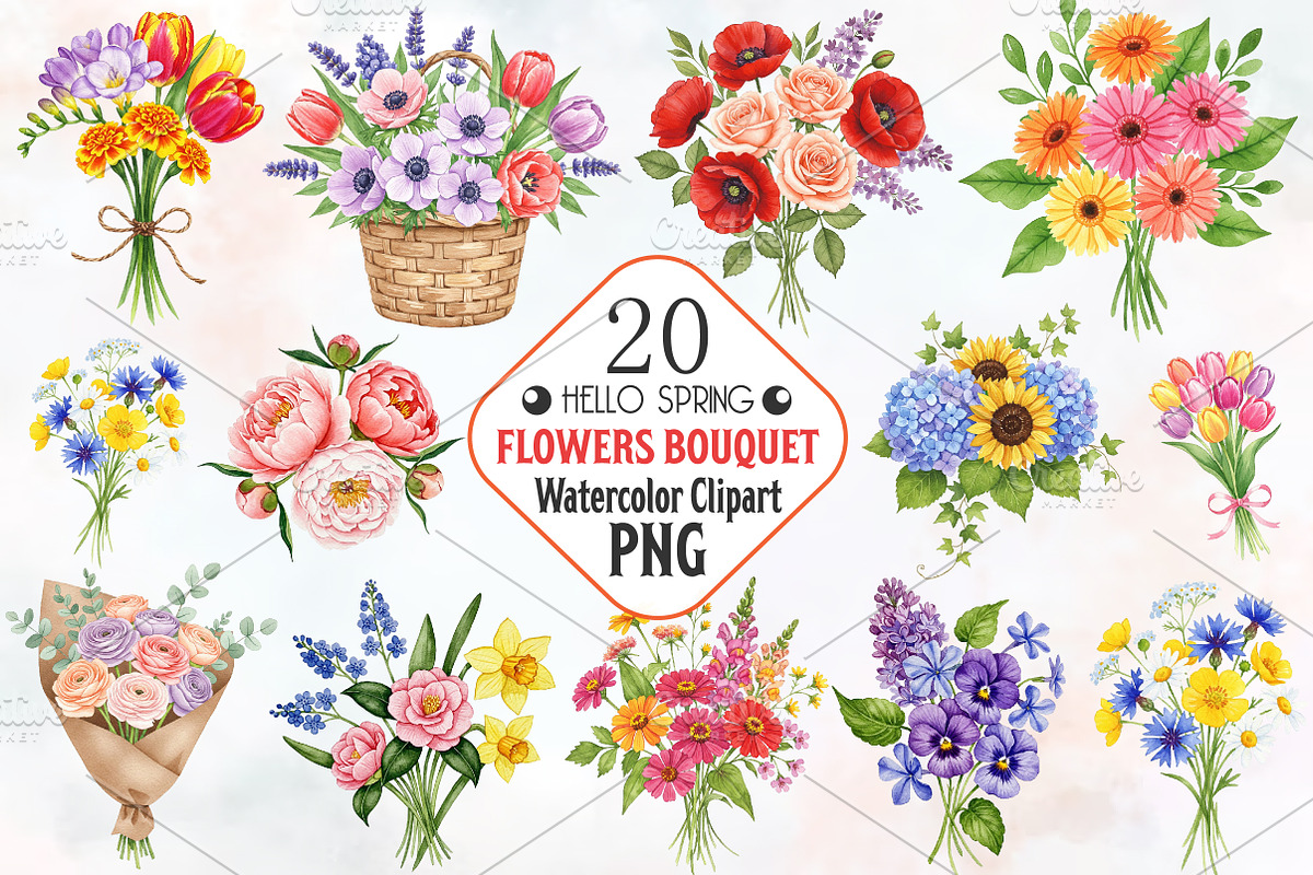 Spring Flowers Bouquet Clipart, an Illustration by RobertsArt (Photo 1 of 7)
