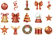 Red Gold Christmas Decoration Clipar, an Illustration by Designking (Thumbnail 3 of 5)