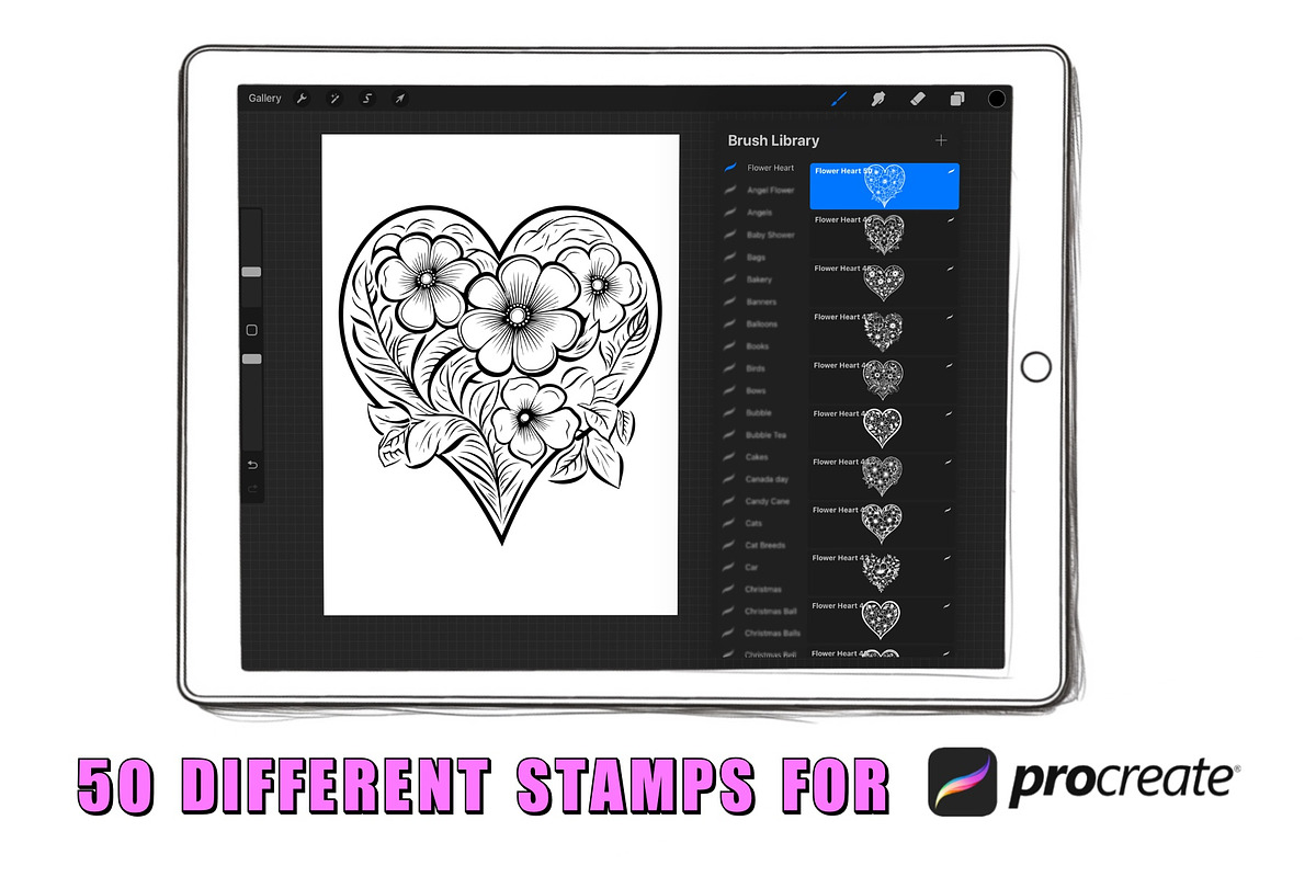 50 Flower Hearts Procreate Stamps, a Brush Add-On by Procreate Sale (Photo 2 of 6)