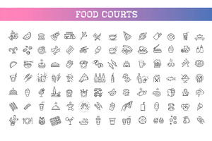 Food Courts Icons Set, an Outline Icon by Tettygreen