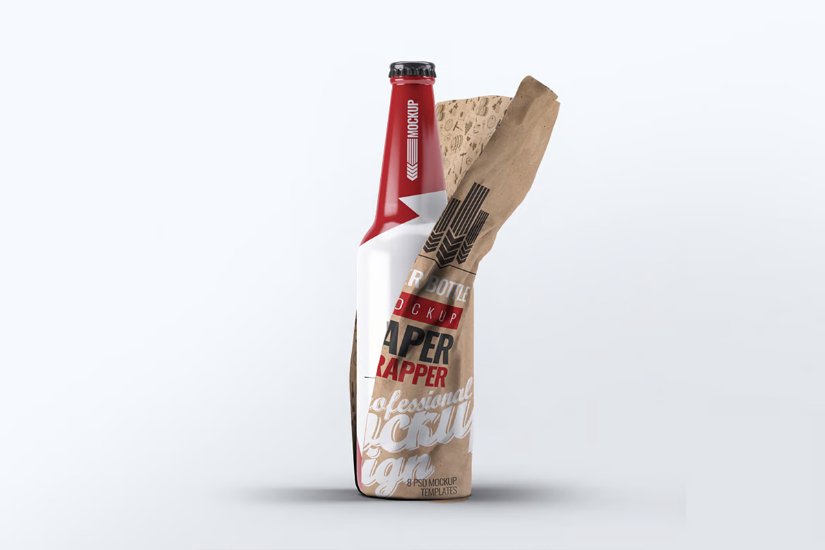 Beer Bottle Paper Wrapped 8 Mock-Up, a Product Mockup by Hubzway (Photo 3 of 9)
