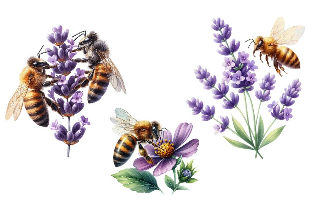 Cute Bee and Flower Clipart, an Illustration by Designworld (Photo 5 of 6)
