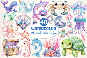 Little Mermaid Under the Sea Clipart, an Illustration by Dream Creation